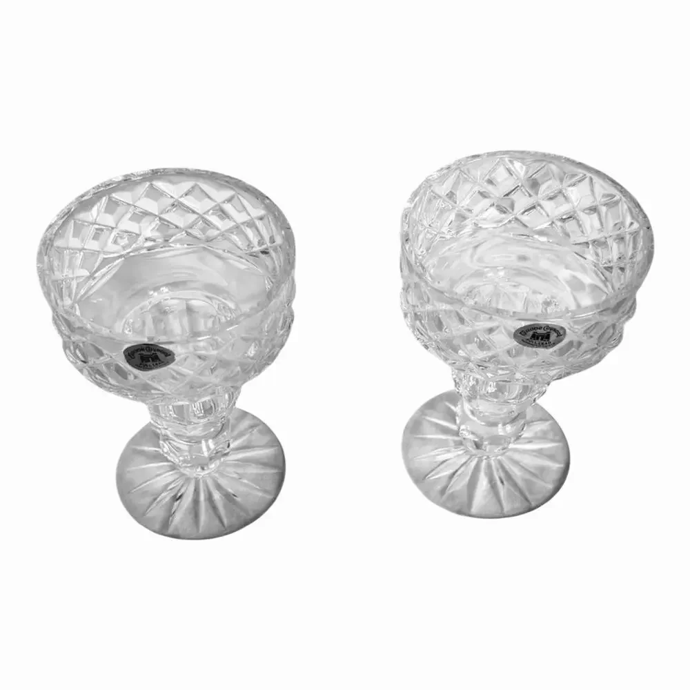 TYRONE Crystal Fintona Irish Crystal 2 Candlestick Holders Handmade Crisscross